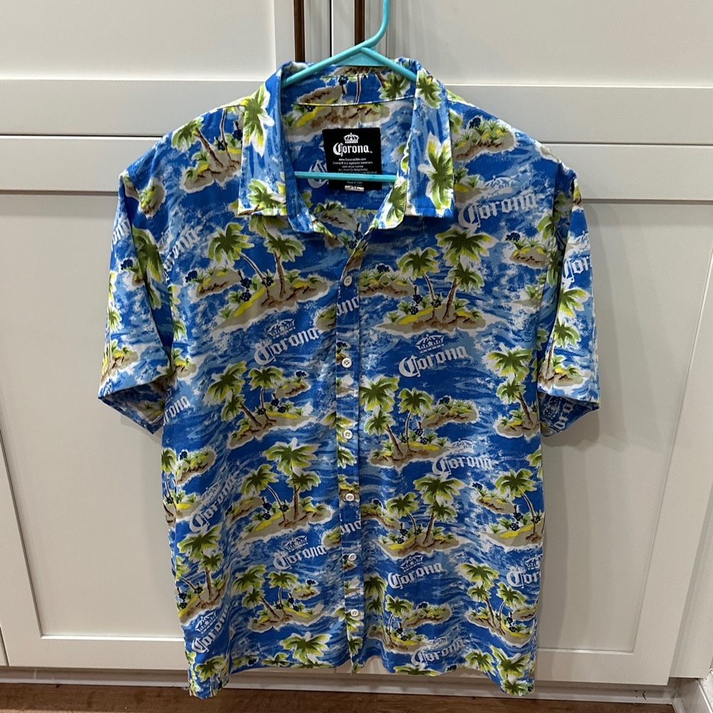 Corona Island Print Blue and Green Men's Shirt Size XL